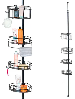 Produktbild von Eckregal Teleskopregal Duschablage - Teleskopisch - 4 Körbe - Edelstahl - Ohne Bohren - Schwarz - Für Bad, Küche und Wohnzimmer
