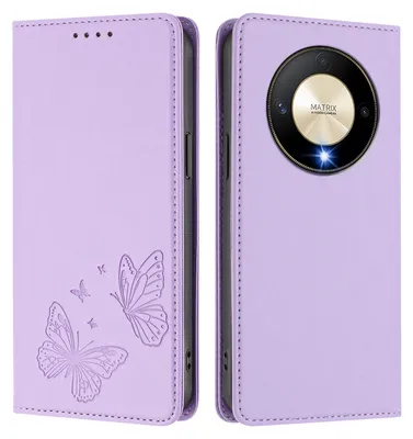 Image de Étui en cuir pour Honor X9B/Magic6 Lite, motif papillon, étui portefeuille à rabat avec support, violet clair