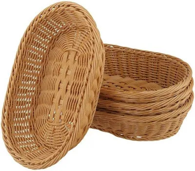 Zdjęcie produktu dla Pojemnik na plastikowe przedmioty, owalny, 30 x 20 x 7 cm - brązowy - zestaw 4 sztuk - łatwy w utrzymaniu - duży - styl rustykalny - skrzynia do przechowywania