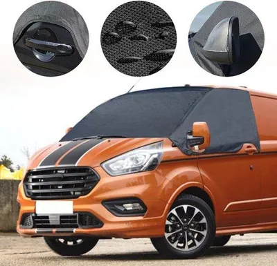 Produktbild von Unyqoos® Frontscheibenabdeckung für Ford Transit Custom (2012–2022) – schwarz, 600D Oxford, wasserdicht, wetterfest, Sonnenschutz & Schneeschutz
