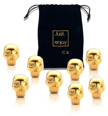 Produktbild von Edle Whiskey-Steine aus Edelstahl mit Totenkopf-Design