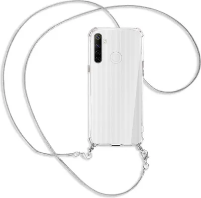 Produktbild von Handykette Backcover-Schutzhülle mit Band (Metall silberfarben) für Realme C3 - silberfarbene Kette Snake