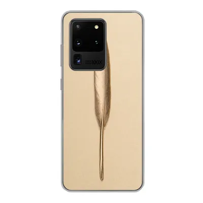 Produktbild von MuchoWow® Handyhülle Schutzhülle Hülle für Samsung Galaxy S20 Ultra Gold bemalte Feder auf einem goldenen Hintergrund Silikon Softcase Handy Hülle - Karteninhaber