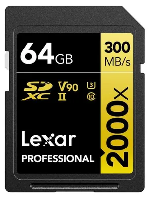 Produktbild von Lexar Professional 2000x, 64 GB, SDHC, Klasse 10, UHS-II, 300 MB/s, 260 MB/s