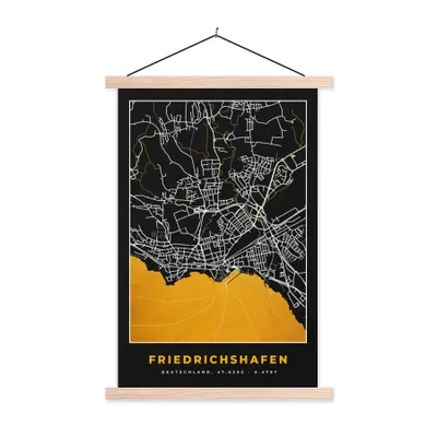 Produktbild von MuchoWow® Textilposter Stadtplan - Karte - Deutschland - Gold - Friedrichshafen - Karte 60x90 cm mit holzfarbenen Rahmen - Textil