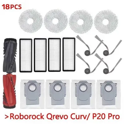 Immagine prodotto di Set di accessori da 18 pezzi per robot aspirapolvere - Adatto per Roborock P20 Pro/Qrevo S5V/Qrevo Curv/Qrevo Edge - 2 spazzole principali, 4 panni, 4 filtri, 4 spazzole laterali, 4 sacchetti raccoglipolvere