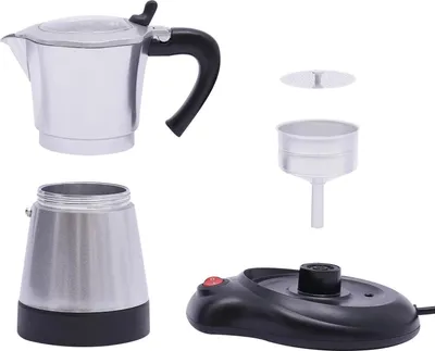 Produktbild von Elektrischer Espressokocher - Mokkakanne mit Heizsockel - Für 6 Tassen 300 ml - 480 W - Metall - Hellgrau