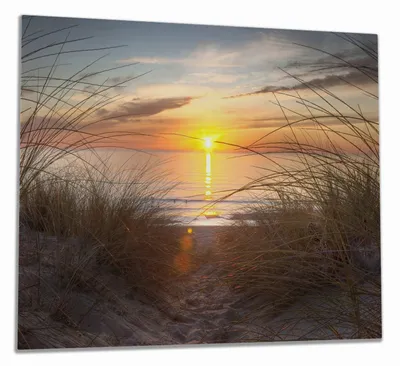 Produktbild von Wallario Herdabdeckplatte aus Glas, Größe 60 x 52 cm 1-teilig, Motiv Sonnenuntergang am Strand