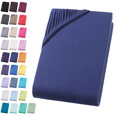 Produktbild von Jersey Spannbettlaken 180-200x200 cm Spannbettuch 100% Baumwolle Bettlaken, Dunkelblau