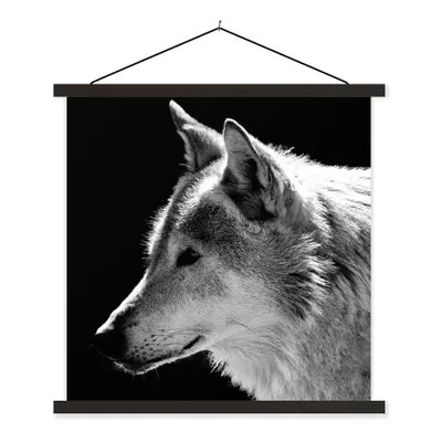 Produktbild von MuchoWow® Textilposter Wildlife - Wolf - Schwarz - Weiß 120x120 cm mit schwarzem Rahmen - Aufhängungsset