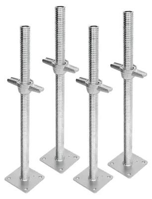 Produktbild von 4 Gerüst-Nivellierfüße mit Grundplatte, 30 cm verstellbare Metallfüße für Bau- und Renovierungsarbeiten