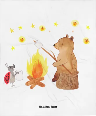 Produktbild von Mr. & Mrs. Panda Babydecke Bär & Marienkäfer Lagerfeuer - Weiß - Geschenk, Erstlingsdecke, Plaid, Fleecedecke, Teddy, Kinderdecke, Schmusedecke, Schlummerdecke