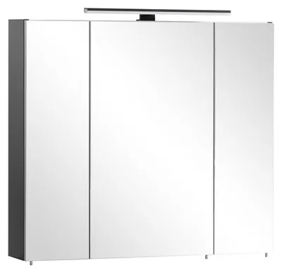 Spiegelkast 3-türig, Soft-Close, LED, 80x16x74,4 cm, matt schwarz