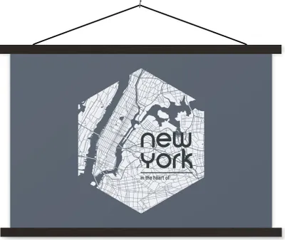 Produktbild von MuchoWow® Textilposter New York - Karte - Schwarz 120x80 cm mit schwarzem Rahmen - Wanddeko
