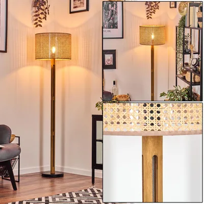 Produktbild von Varoni Stehlampe mit Holzfuß und Schirm aus Rattan/Wienergeflecht