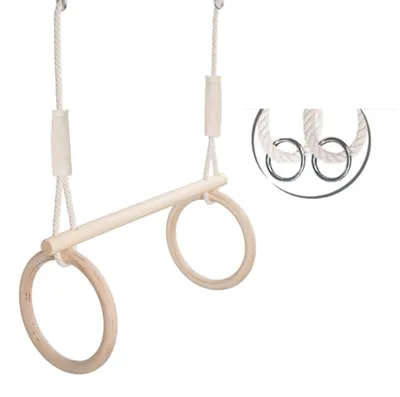 Image de Omgoods - Balançoire trapèze avec anneaux de gymnastique en bois