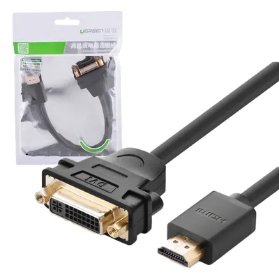 Zdjęcie produktu dla Ugreen adapter kabla DVI 24 + 5-pinowe żeńskie na HDMI męskie, 22 cm - Czarny