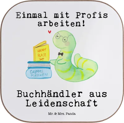 Produktbild von Mr. & Mrs. Panda Tassenuntersetzer Buchhändler Leidenschaft - Weiß - Geschenk, Untersetzer für Gläser, Beruf, Spruch, Buchhandlung, Coaster, Glas, Design, Bibliothekar