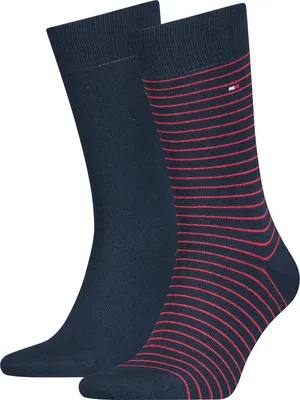 Produktbild von TOMMY HILFIGER Herrensocken Doppelpack Uni/Ringel blau Größe 39-42