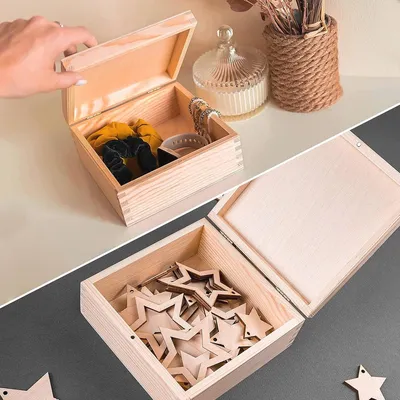 Dekorative Holzaufbewahrungsbox 15 x 15 x 5,5 cm - Bastel- und Geschenkbox