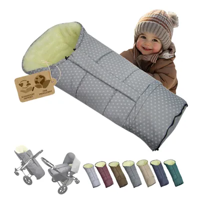 Produktbild von BAMBINIWELT Winterfusssack in Mumienform für Kinderwagen, Jogger, Buggy oder Schlitten, aus Wolle, Größe anpassbar, MUMIE STERNE HELLGRAU