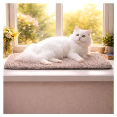 Produktbild von Katzen Fensterbank Liegekissen, Fensterliege für Katzen, Wärmehaltendes Katzenbett, rutschfest mit 2 Bezügen, 90 x 28 cm, Maschinenwaschbar, grau