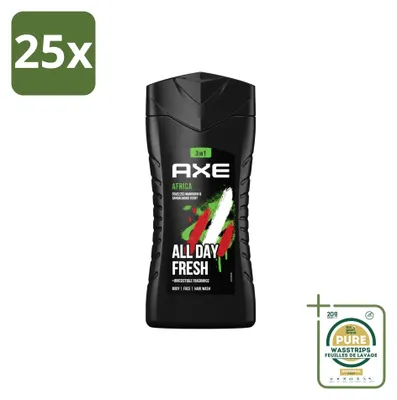 Produktbild von 25 x Axe Africa 3-in-1 Duschgel - Mandarine & Sandelholz - 250 ml - Vorratspackung - 25 Stücke