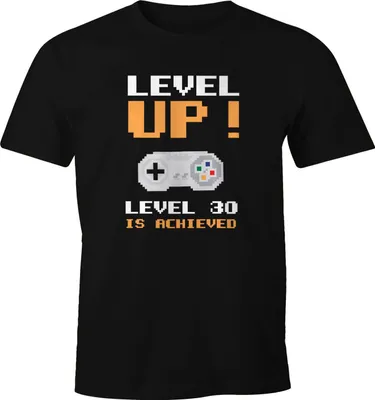 Produktbild von Herren T-Shirt Geburtstag Level Up Pixel Controller Retro Gamer Pixelgrafik Geschenk Arcade Fun-Shirt Moonworks® 30 schwarz XL