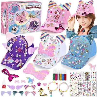 Immagine prodotto di Kit per creare cappellini da baseball, set da 4 pezzi con accessori e braccialetti, ideale per bambine