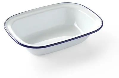 Produktbild von 12x Emaillie Schüssel, weiß, blau, rechteckig, 215x160mm