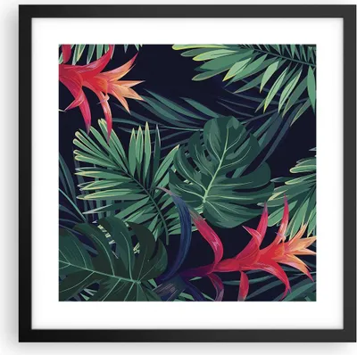 Produktbild von Gerahmtes Poster - Schwarzer Rahmen - Exotisch Blumen Blätter - 40x40 cm - Wand Bild - Wanddeko - Wandbilder - Wandposter - Bilderrahmen - Bilder - Kunstdruck - Wandbild - P2BAC40x40-4308