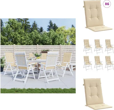 Zdjęcie produktu dla vidaXL Poduszki na krzesła ogrodowe z wysokim oparciem 6szt. Beżowa tkanina 120x50x3cm - Poduszka na siedzisko