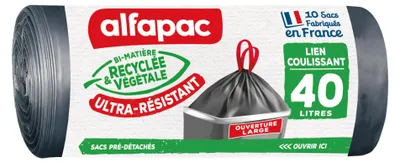 Productafbeelding van Alfapac - 10 vuilniszakken, 40 liter, met trekkoord, zeer stevig, grote opening, 2 stuks