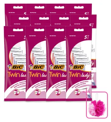 Zdjęcie produktu dla 12 sztuk jednorazowych maszynek do golenia Bic Twin Lady z podwójną głowicą - opakowanie ekonomiczne