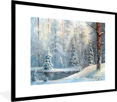 Produktbild von MuchoWow® MuchoWow® Gerahmtes Poster Schnee - Wasser - Baum 80x60 cm - Poster mit zchwarzem Bilderrahmen - Schlafzimmer-Dekorationen - Fotoposter