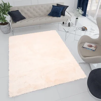 Produktbild von Teppich Wohnzimmer Schlafzimmer Einfarbig Modern Design Shaggy Hochflor Langflor Teppiche Creme Weich  160 x 220 cm