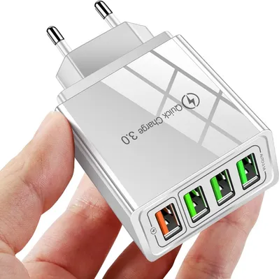 Produktbild von USB Ladegerät, 4 Ports USB Ladeadapter Intelligent QC 3.0 Schnellladegerät Mehrfach Ladestecker USB Netzteil für iPhone 13 12 11 Pro X 8 7 6S Samsung Galaxy S21 S20 FE S10 S9 S9 A710 A51, Smartphone (Weiss)