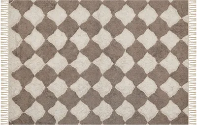 Zdjęcie produktu dla BELIANI Dywan brązowy z beżowym bawełniany 160 x 230 cm prostokątny z frędzlami wzór geometryczny styl boho do salonu sypialni