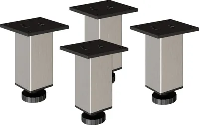 Produktbild von 4er Set sossai Höhenverstellbare Aluminium Möbelfüße 120mm in Edelstahl Optik Schrankfüße Sockelfüße