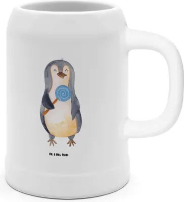 Produktbild von Mr. & Mrs. Panda Humpen Pinguin Lolli - Weiß - Geschenk, Bierhumpen, Süßigkeiten, Steinbierkrug, Pinguine, Niedlich, Spruch, Heißhunger, Bier Seidel, Naschen, Krug