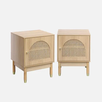 Produktbild von sweeek - 2er-Set Nachttische mit Rattan-Geflecht und 1 Tür - Natur
