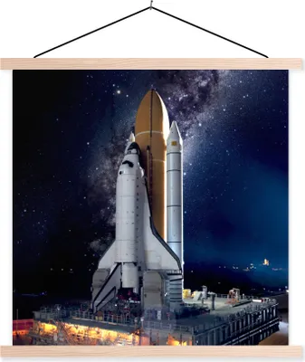 Produktbild von MuchoWow® Textilposter Rakete - Sternenhimmel - Weltraum 40x40 cm mit holzfarbenen Rahmen - Posterleiste
