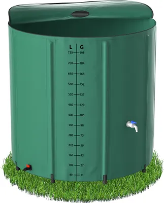 Produktbild von LARS360 750-litrowa składana beczka na deszczówkę, beczka na wodę deszczową, zbiornik na wodę deszczową, odporny na promieniowanie UV i warunki atmosferyczne, z zabezpieczeniem przed przelaniem i skalą boczną, kompaktowy do ogrodu, balkonu, kempingu, zielony