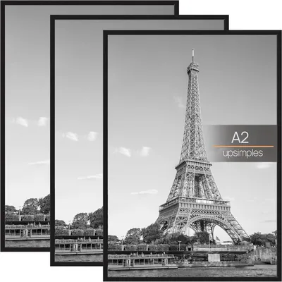 Produktbild von Bilderrahmen 3er-Pack A2-Fotorahmen, schwarzer A2-Poster-Bilderrahmen | Ausziehbarer Leistenrahmen für Poster, Fotogalerien, Urkunden, horiz