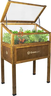 Produktbild von Mini-Gewächshaus mit Abdeckung für Balkon und Terrasse 80x45x120 cm Greenspot - Gewächshaus auf Holzplattform, Hochbeet aus Holz, Frühbeet mit Abdeckung auf hohen Beinen, Farbe Palisander
