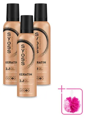 Productafbeelding van 3 x Syoss Keratine Haarmousse - 250 ml - Voordeelverpakking - 3 stuks