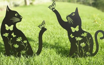 Produktbild von Metall Katze Garten Dekor (2er Pack), 15" Große Größe Katze Dekorative Garten Stakes, Schwarze Katze Silhouette Yard Rasen Outdoor Dekorationen, Wetterbeständigkeit Stahl Katze Dekor für Katzenliebhaber