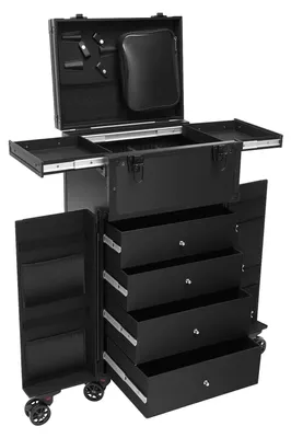 Produktbild von Schminkkoffer mit Rollen - Profi Make-up Trolley - 6-Rad Rollkoffer mit Schubladen - Aluminium ABS - 40×30×80 cm - 30 kg Traglast