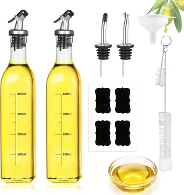 Obrázek produktu pro Skleněná láhev na olej s výpustkou, objem 500 ml, sada 2 kusů, vhodná pro vaření, s těsným uzávěrem a bez kapání