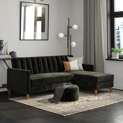 Produktbild von Cecilie | Schlafsofa 4 Sitze mit Chaise Lounge aus Samt Schwarz